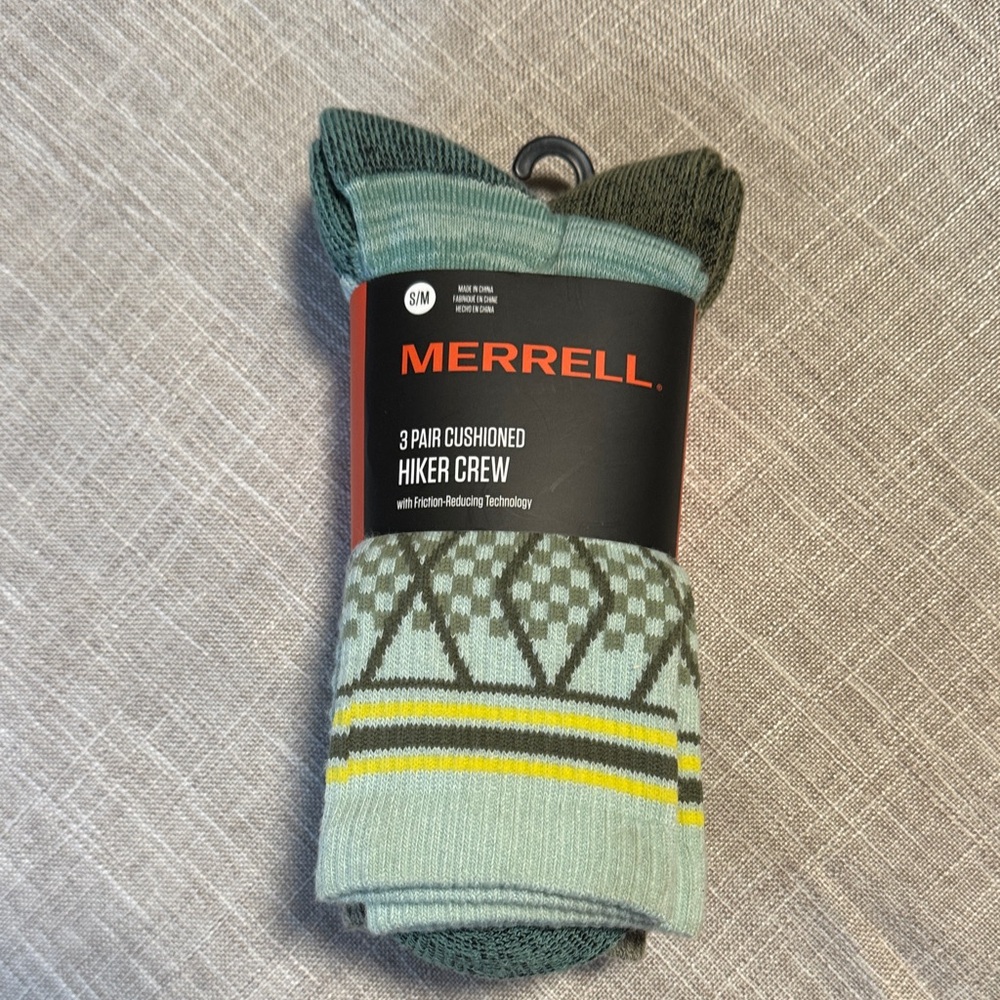 Merrell Multi-Color Hiker Crew Socks - 3 Pack NWT S/M Women's shoe size 5–9.5